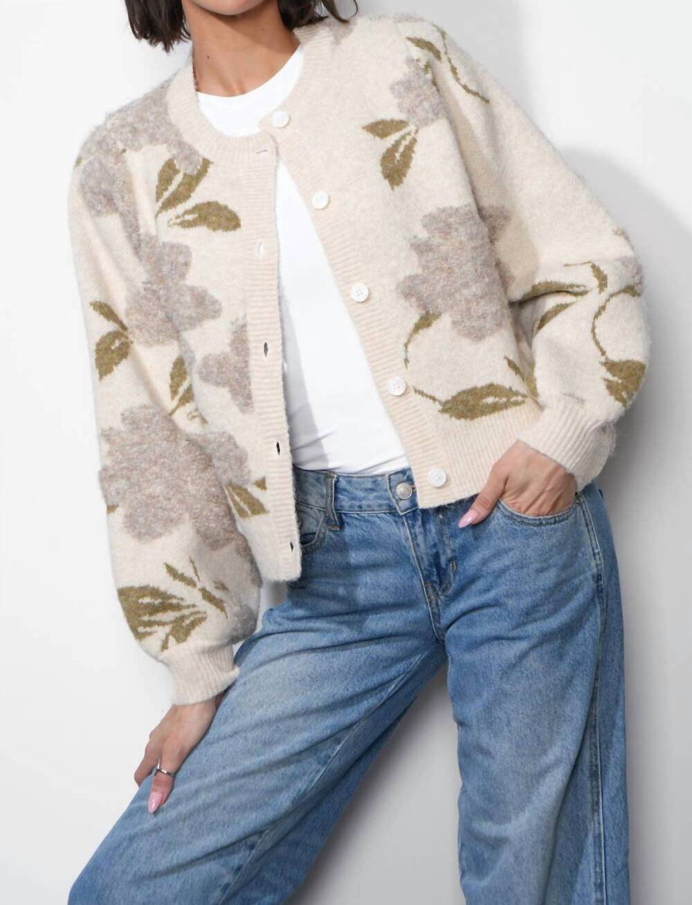 NEW GREYLIN skylar cozy floral cardigan in ivory